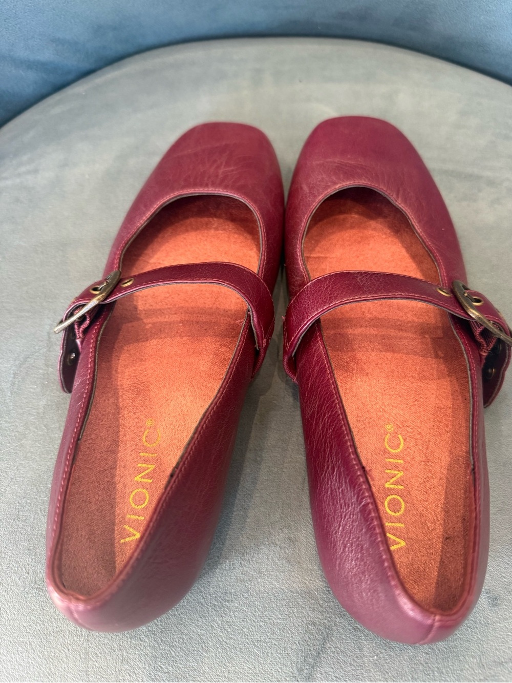 Vionic Burgundy Mary Jane Flats with Buckle Strap